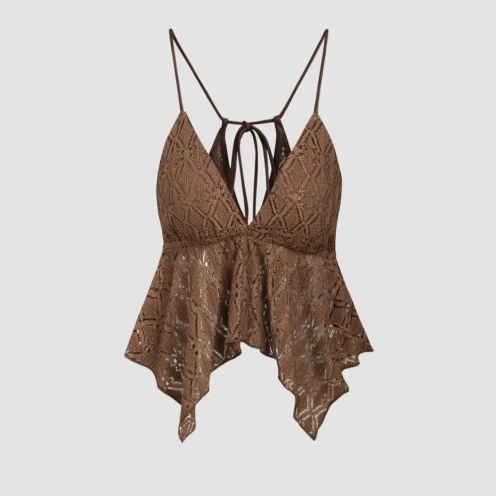 Brown lace CIDER top with lace up back. Size S. New, barely worn.